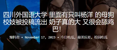 四川外国语大学里面有只叫杨洋的母狗校妓被投稿流出奶子真的大又很会舔鸡巴