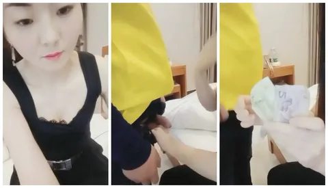 长得像香港演员万倚雯气质美少妇旅馆出轨叫外卖勾搭害羞的美团外卖小哥啪啪对白有趣